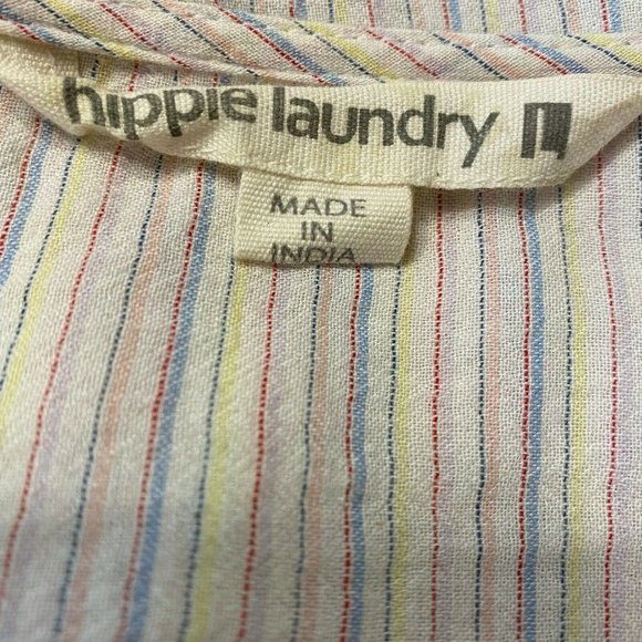 Hippie Laundry Top Women Large Stripe 3/4 Wide Bell Sleeve Ruffle Slight Cropped - Picture 7 of 9